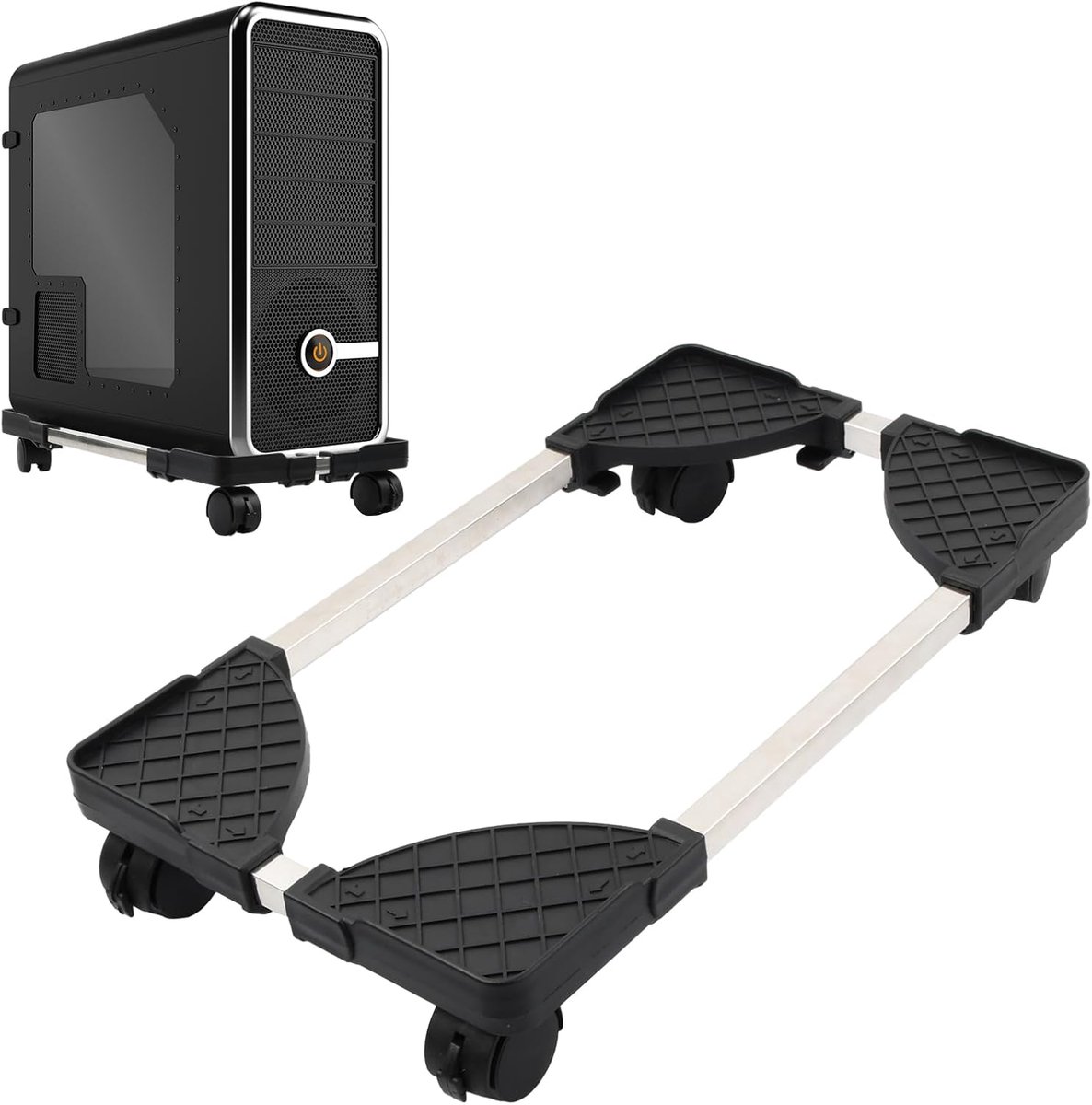 Computertoren, verstelbare mobiele CPU-standaard met 4 rollende zwenkwielen, computerbehuizinghouder, pc-lade voor vloertapijt thuiskantoor onder bureau zwart 22-34 × 40-52 cm