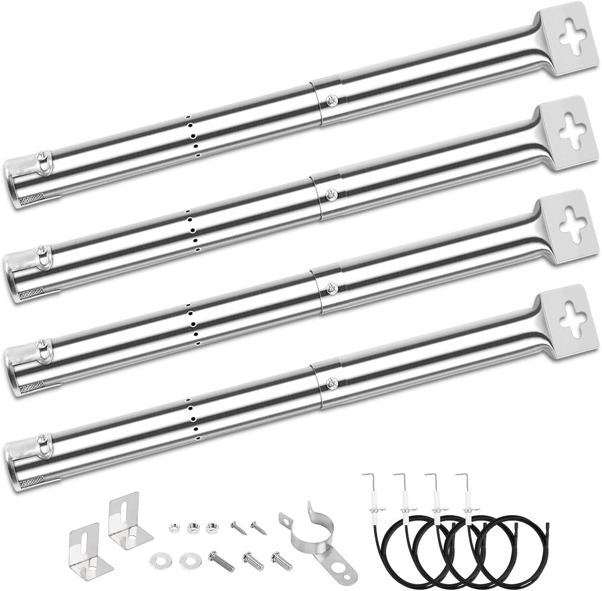 31 cm tot 44 cm verstelbare branderbuis voor Outback, Blooma, Fire Mountain, Berkley, Jamie Olivier, Uniflame, Napoleon, Charbroil, CosmoGrill, Broil King, RVS Grill Burner Pipe, 4 stuks