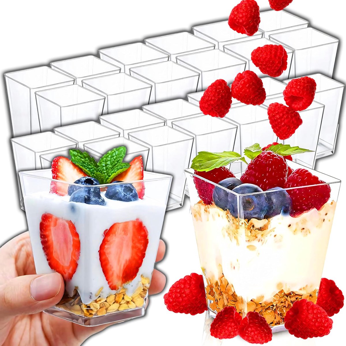 Dessertbeker - 25 Stuks Vierkante Mousse Beker - 150 ml - Transparant en Herbruikbaar - Geschikt voor Pudding Mousse en IJs - 25 Stuks