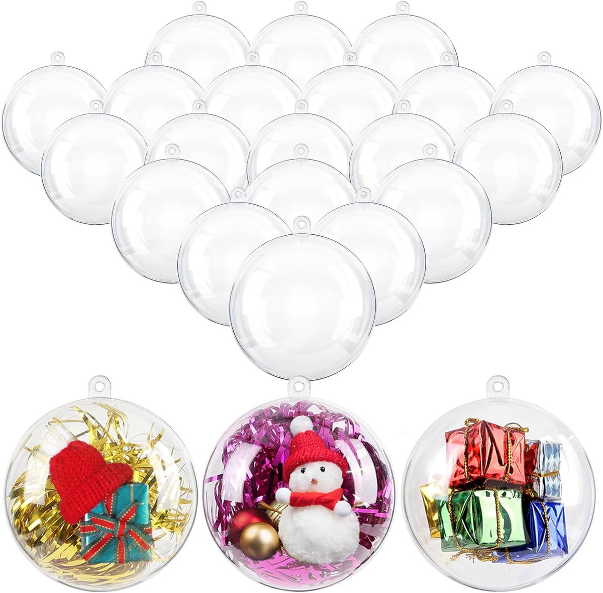 Kerstballen in ronde vorm, acryl, transparant, ter decoratie van de kerstboom, zonder snoer (8 cm)