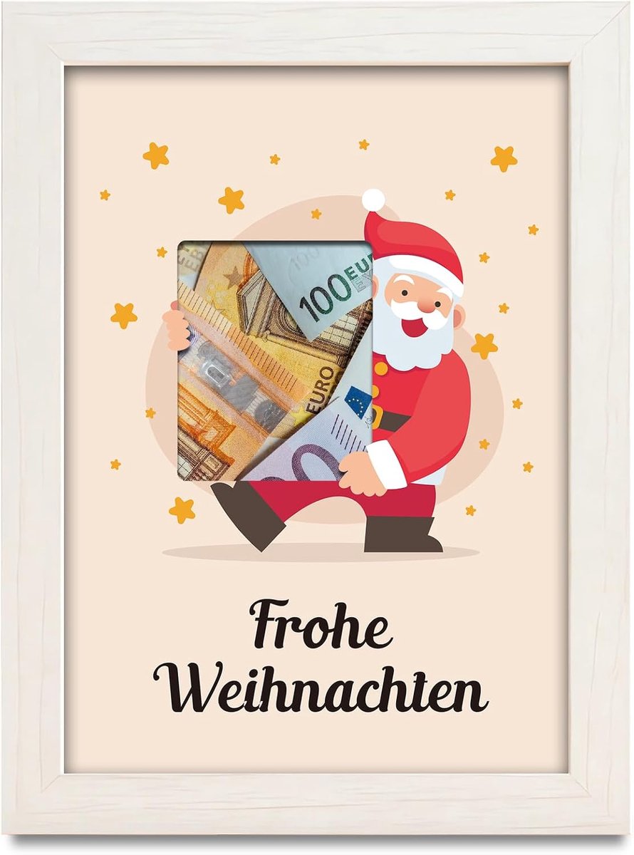 Geldgeschenkverpakking, Kerstmis, witte fotolijst met kerstman, grappige geschenkverpakking, kerstcadeaus voor kinderen, vrouwen, mannen, vrienden, familie