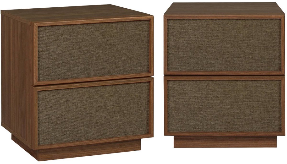 sweeek Set van 2 nachtkastjes met hout-effect en stof 2 laden - kuba Walnoot