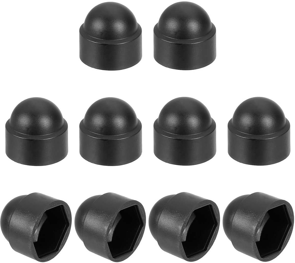 Beschermkap voor moeren, 10 stuks, M12 x 19 x 23 mm, beschermkap met zeskantschroef van kunststof, afdekkingen met zeskantmoer, decoratieve waterdichte dop (zwart)