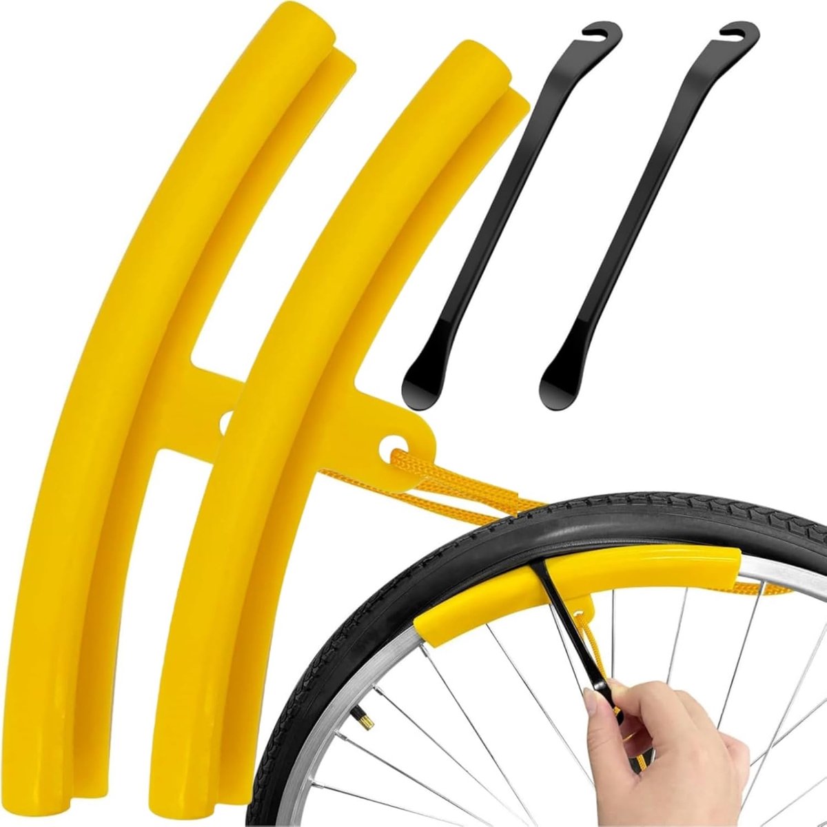 SnelShoppen - 2 Stuks Fietsgereedschap - Metaal Bandenlichters en Rim Protectors - Zwart - Voor MTB, E-Bike, Racefiets - Inclusief 2 Stuks Rim Guards