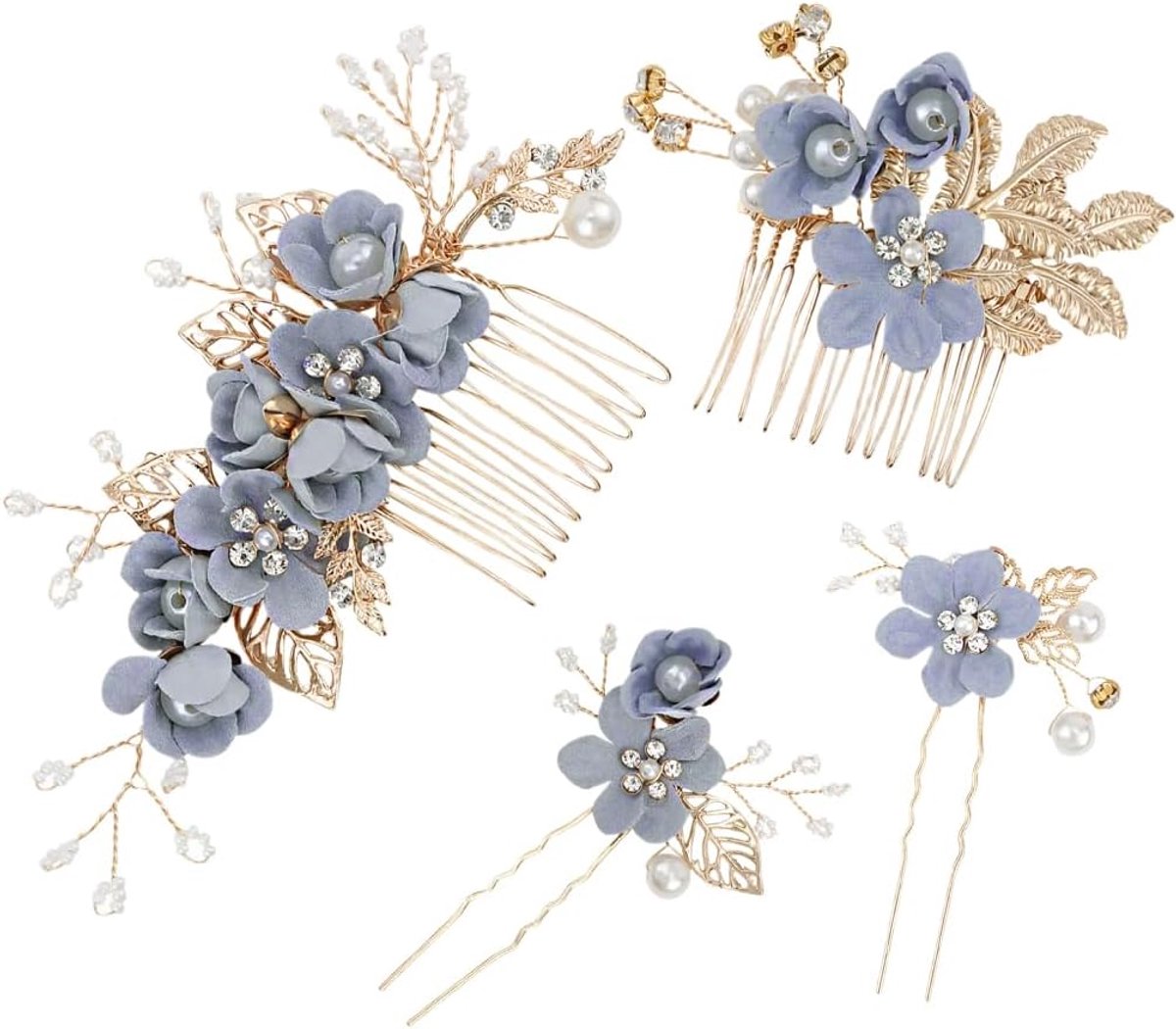 Haaraccessoires bruiloft goud - 4 kammen met parels en rhinestones - luxe uitstraling - perfect voor bruiden - ShopVlot
