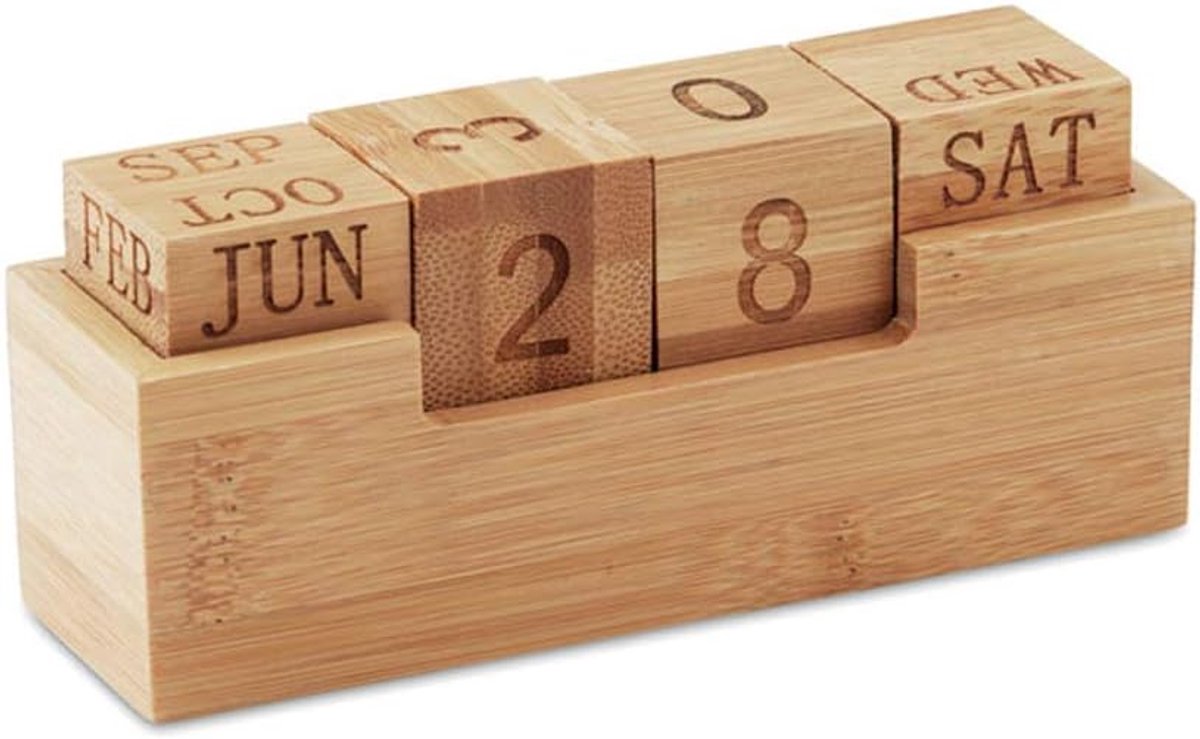 Ewige kalender bureau - bamboo hout - met houten dobbelstenen - duurzaam en stijlvol - ShopVlot