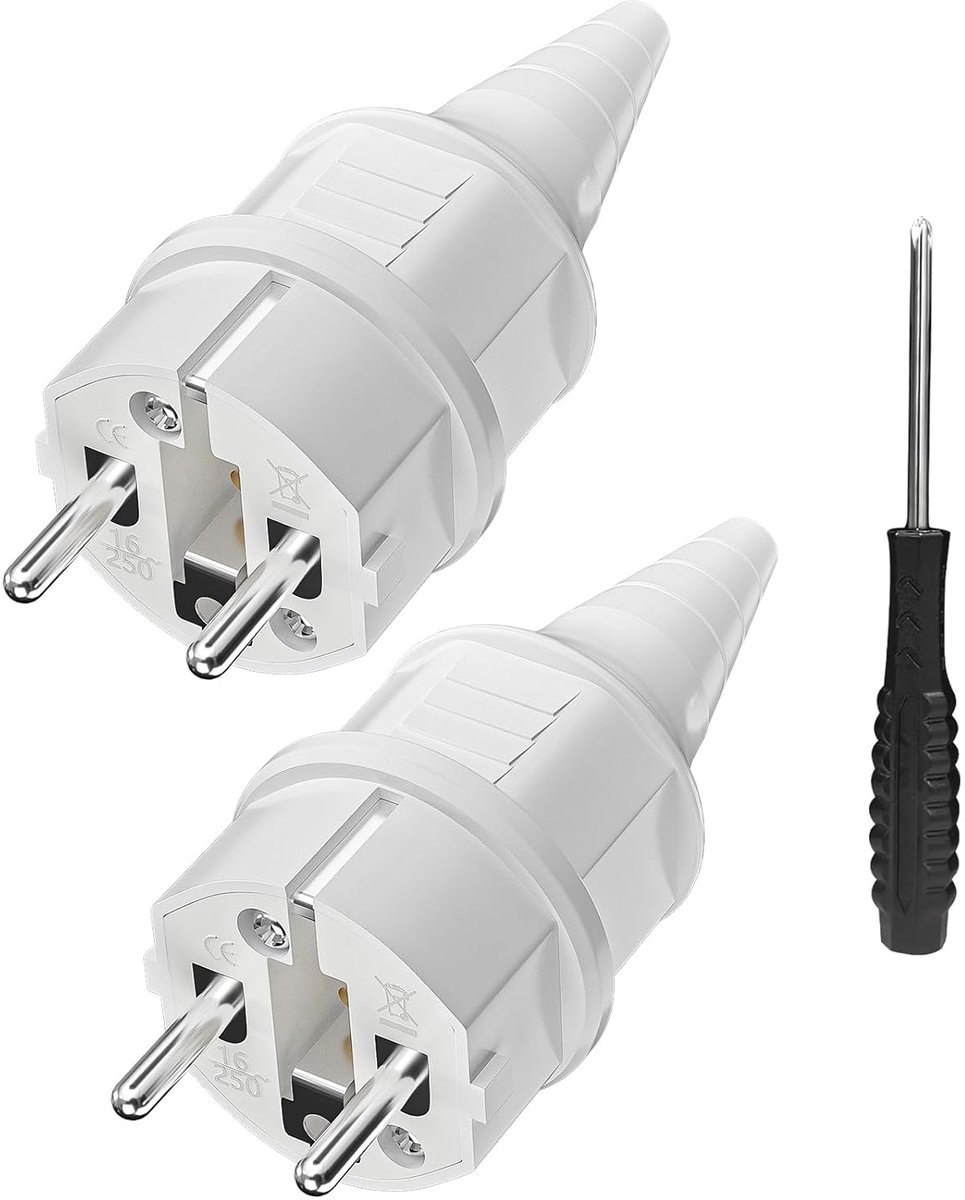 Schuko stekker met knikbescherming - 2 x rubberen geaarde stekker - IP44 waterdicht - ideaal voor buitengebruik - ShopVlot