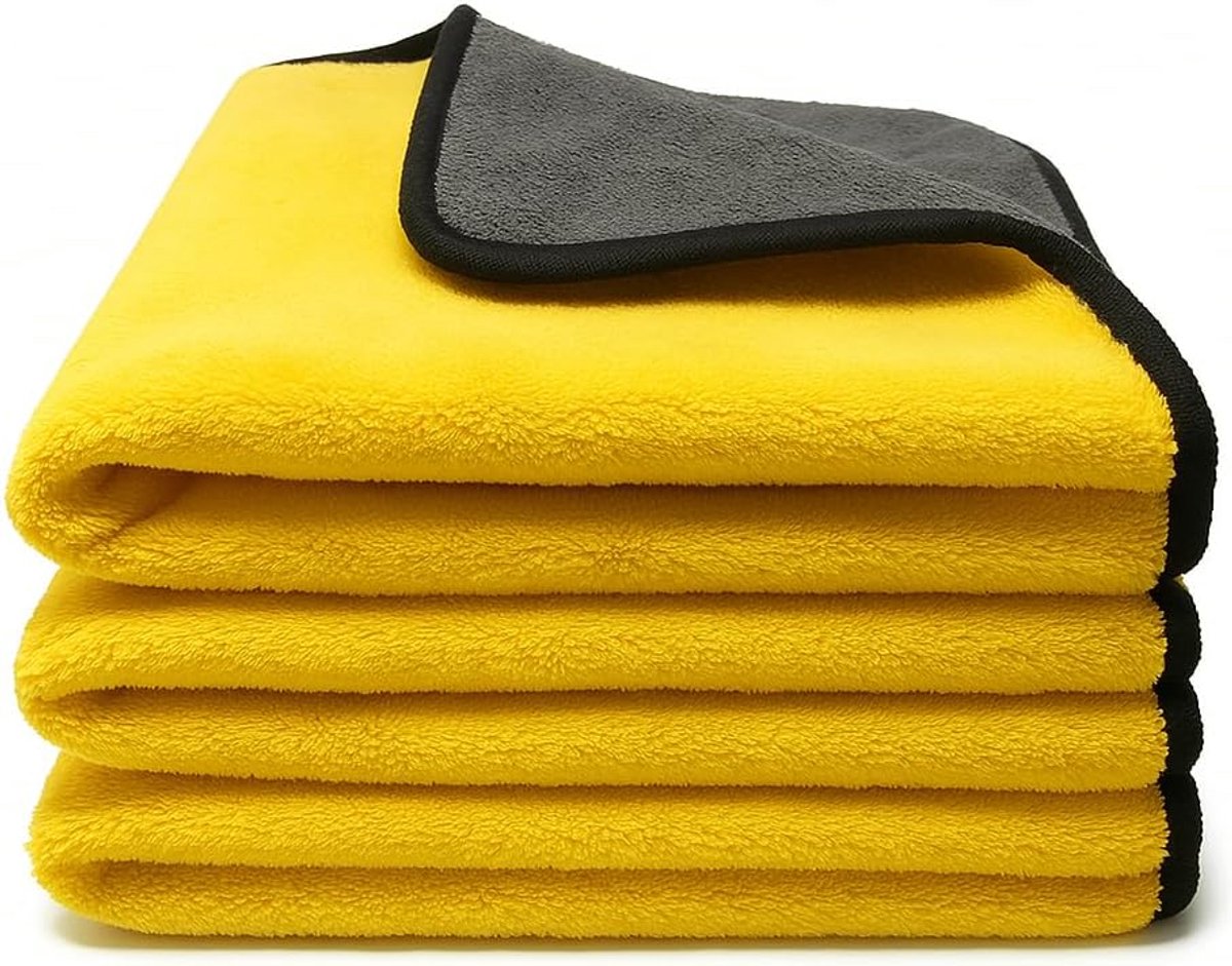SnelShoppen - Microvezeldoeken Auto 3 Stuks 600 g/m² | Droogdoek 4-Weg Zuigkracht Schoonmaakdoek Auto Wassen Auto Verzorging en Huishoudelijke Microfi