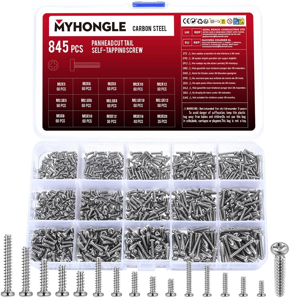 SnelShoppen - M2 M2.5 M3 Schroeven Set, 845 Stuks Zelftappende Schroeven, Ronde Hoofd Houtschroeven, Lens Hoofd Schroeven, Phillips Schroeven voor Pla