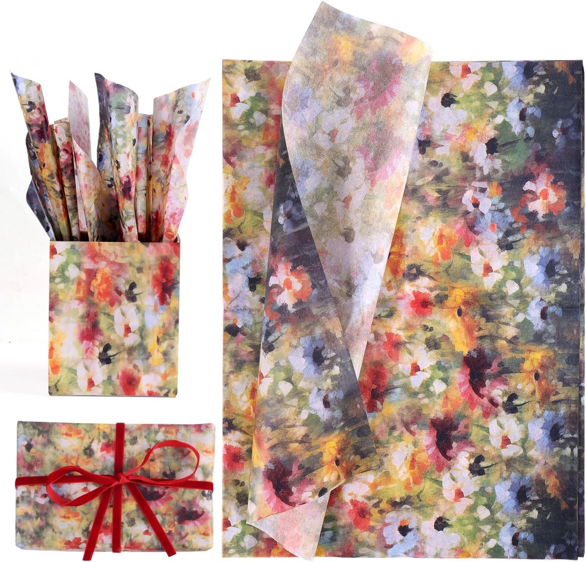 SnelShoppen - 30 Vellen Bloemen Inpakpapier 50x35cm Vintage Cadeaupapier voor Knutselen en Decoraties, Kwalitatief katoenpapier
