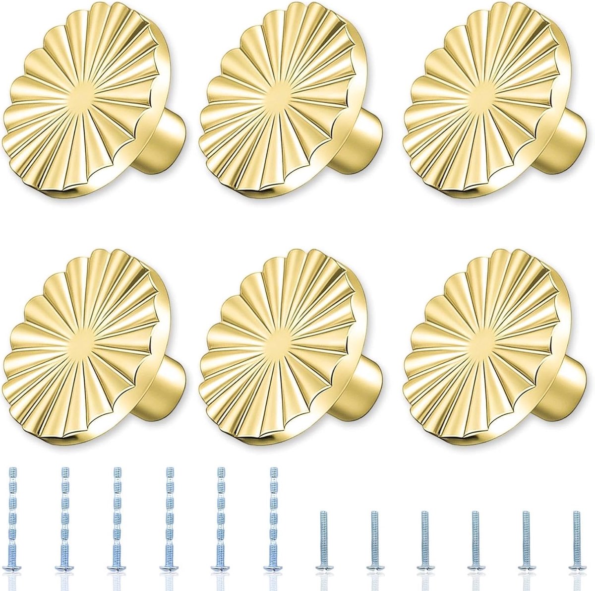 SnelShoppen - 6 stuks Ronde Ladeknopen Goud, Meubelknoppen Zinklegering met Roestbescherming, Deurknop voor Commode, Keuken, Badkamer en Slaapkamer