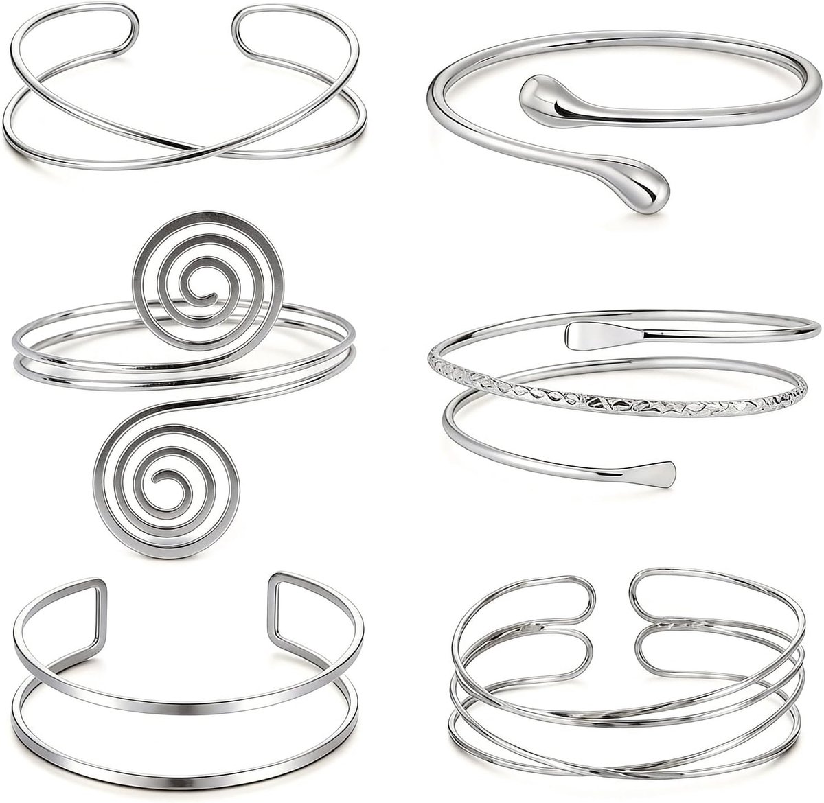 SnelShoppen - Set van 6 Minimalistische Bovenarmbanden voor Dames - Verstelbare Spiraalarmbanden - Delicaat Design voor Feesten en Bruiloften - Open P