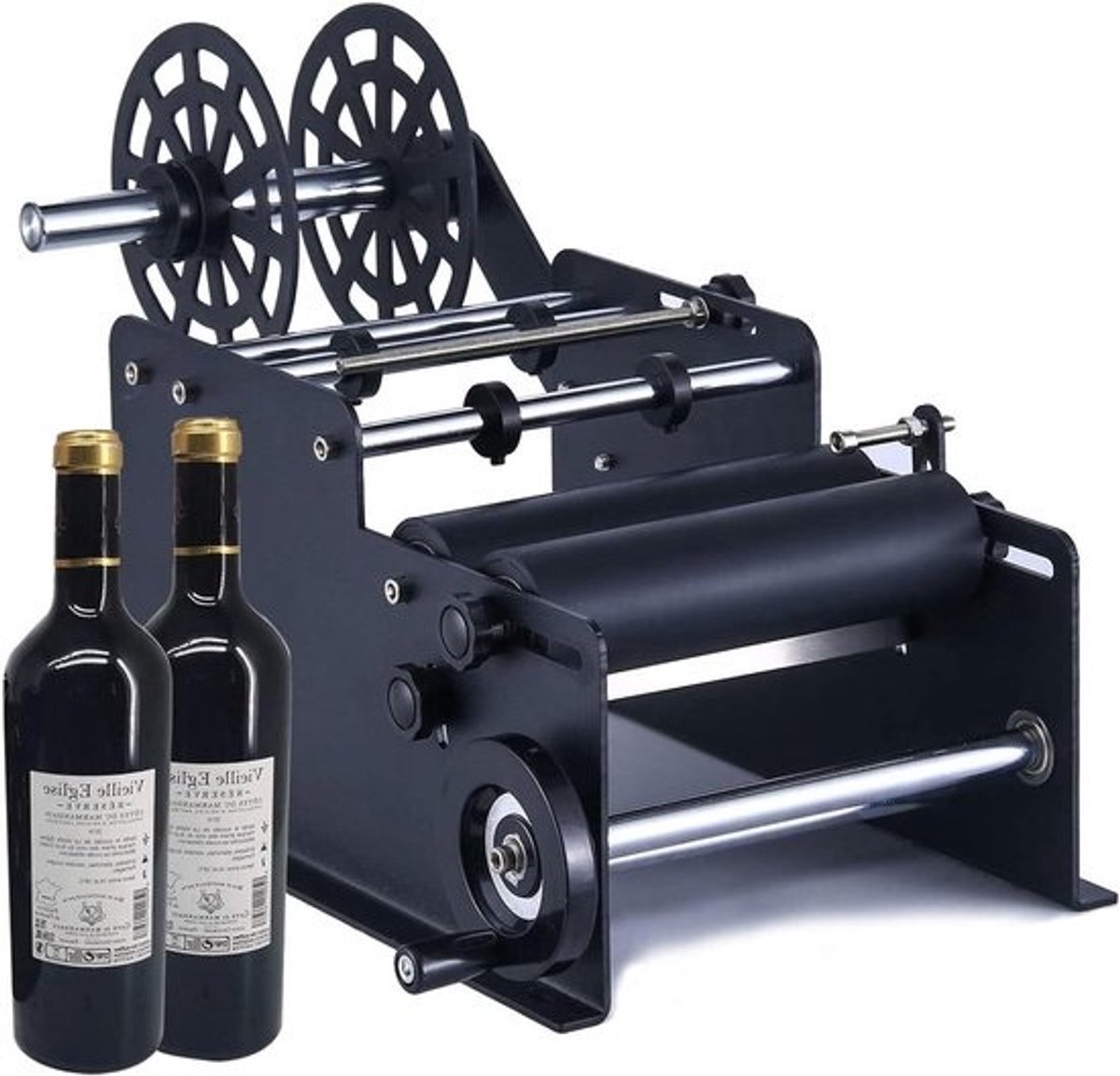 Etiketteermachine voor flessen - Labelapplicator - Labels aanbrengen - Halfautomatisch - Verstelbaar - 30 stuks per minuut - Zwart