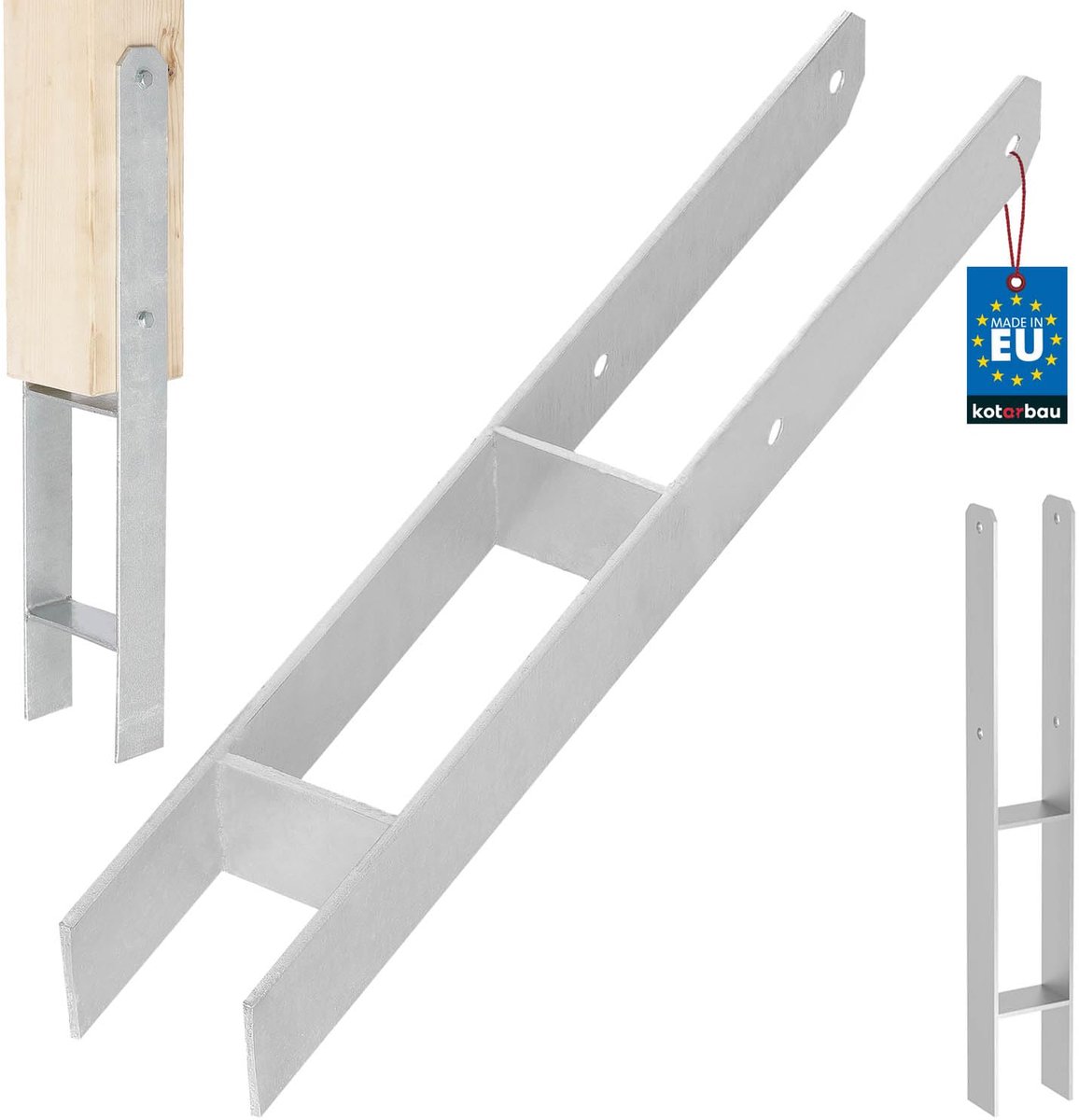 KOTARBAU® H Instortanker - Paalhouder in Beton Storten 70 x 600 mm Betonanker voor Houten Palen - Paaldrager Beton - Kolomvoet Beton - Thermisch Verzinkte Paalhouder