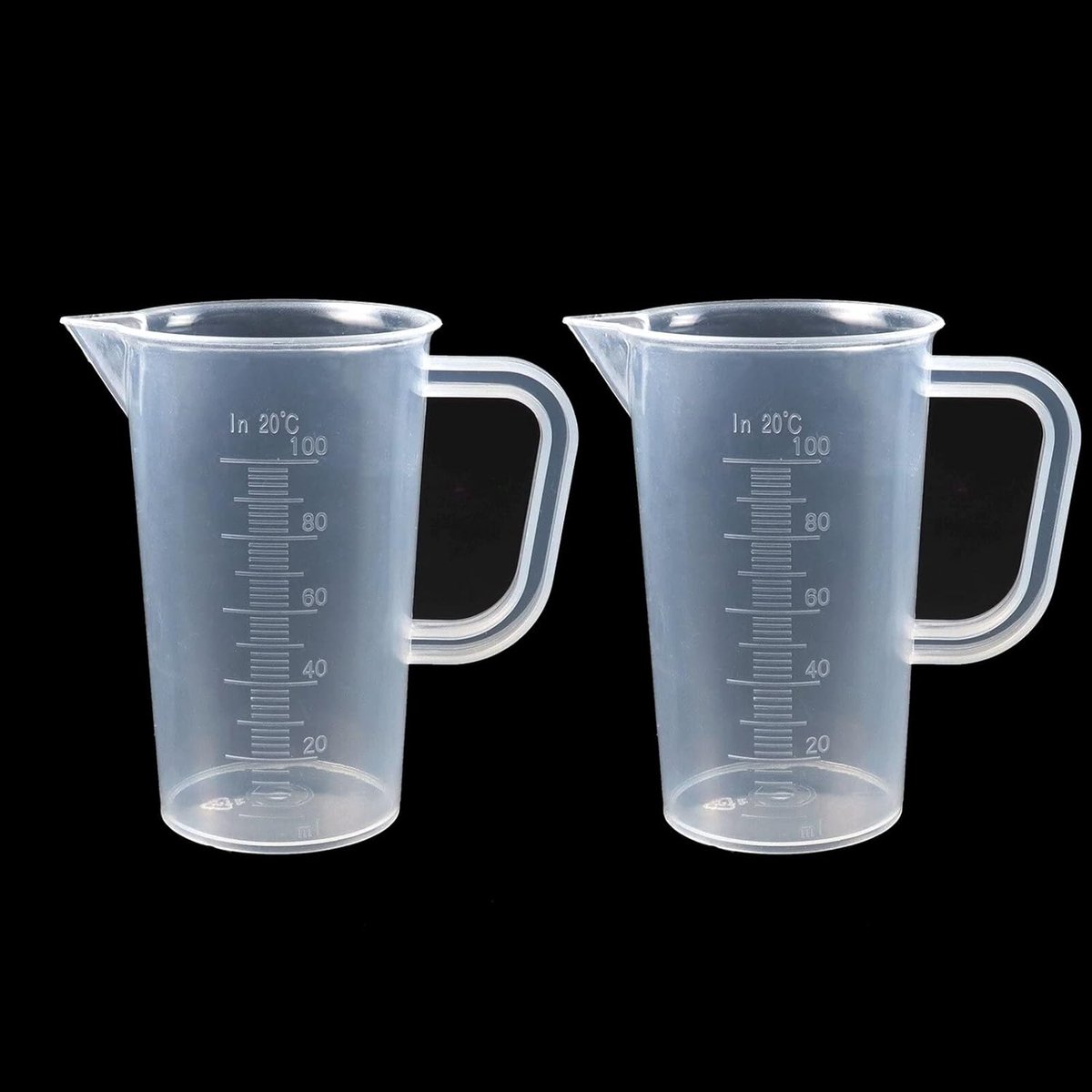 SnelShoppen - Set van 2 Meetbekers 100 ml Plastic Doseerbekers met Kom - Hittebestendig voor Laboratorium, Keuken, Cocktails, Olie, Water, Melk