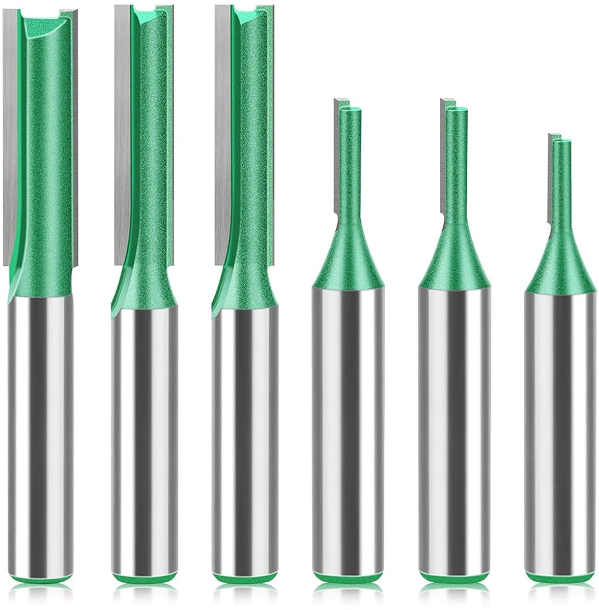 SnelShoppen - 6-delige Recht Frees Bits Set, Professionele Enkele Vleugel Houtbewerking Frezen, 8 mm Schacht, 3-8 mm Voor Freesmachine, Precisie Geree