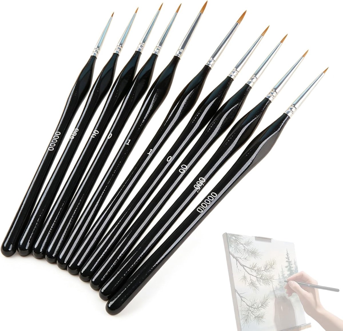 Penselen voor acrylverf, acrylkwasten, fijne penselen en professionele aquarelpenselen voor details, miniaturen, figuur en nail art (5 maten)