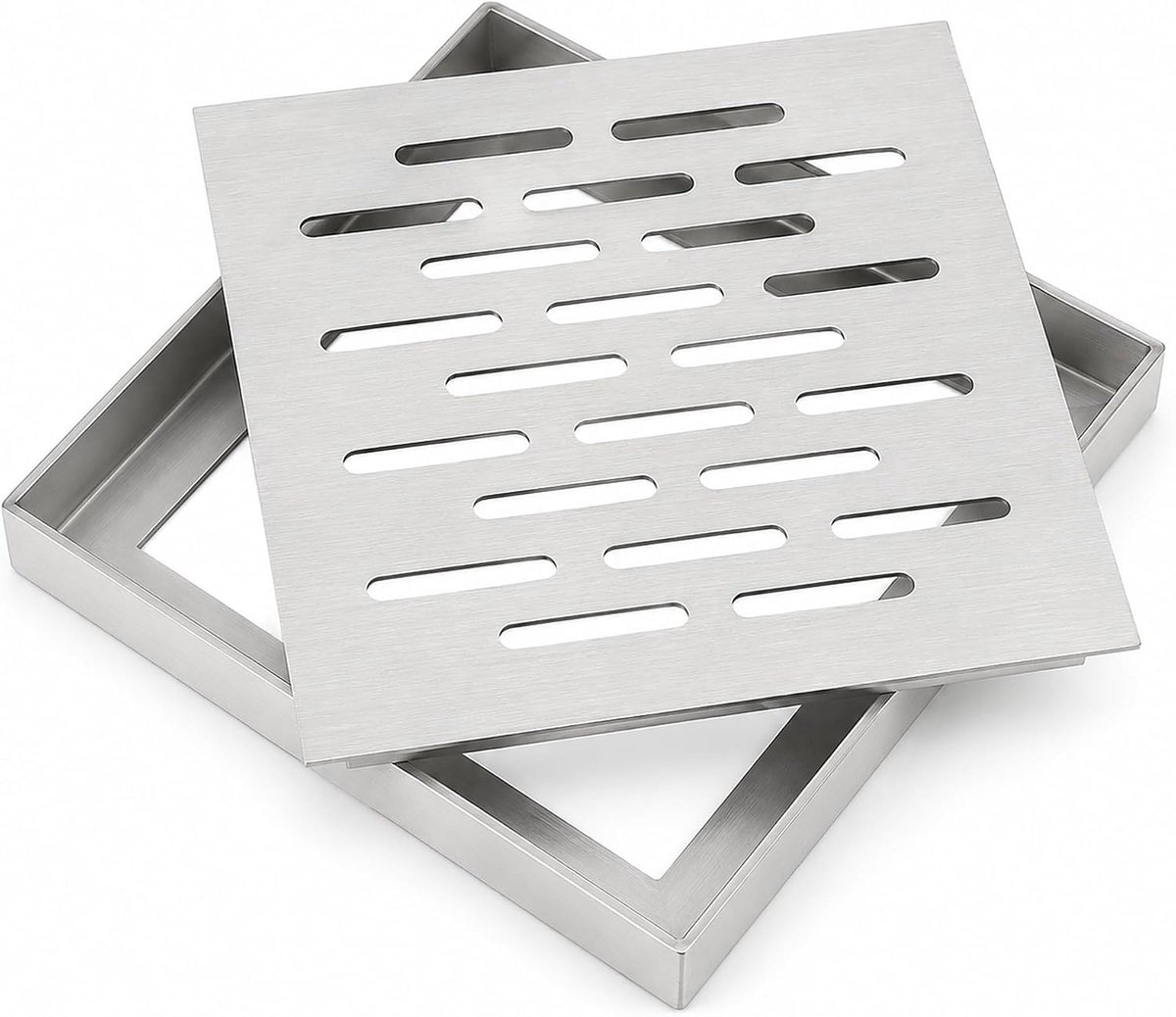 Vloerafvoer, doucheafvoer, vierkant, met frame, antislip afvoerafdekking voor badkamer, afvoerrooster, terras, tuin, buiten, anti-blokkering (200 x 200 x 20 mm)