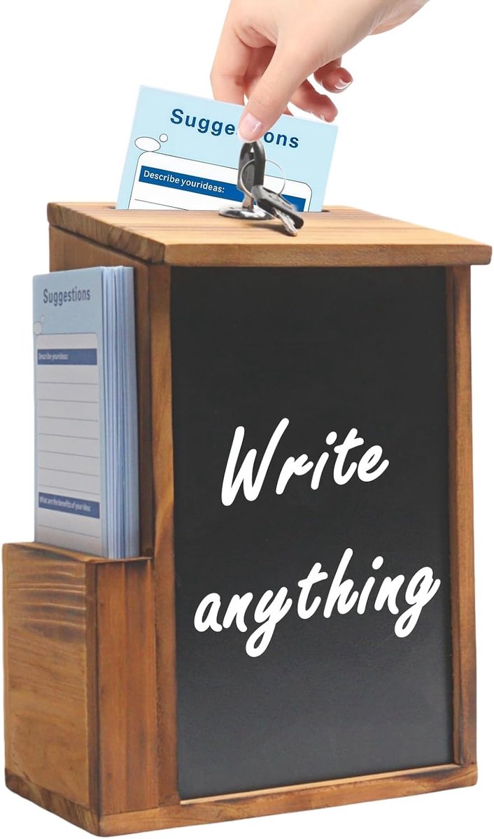 Suggestiebox, afsluitbaar, suggestiebox, brievenbus met krijtbord en 50 voorstellkaarten, schooldoos voor school, kantoor, ziekenhuis, voorstel, donatie, stembriefjes