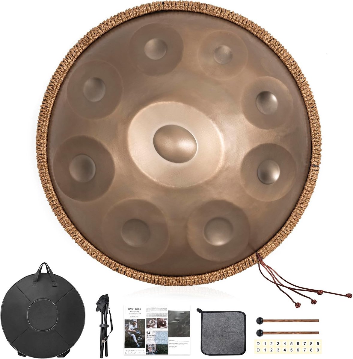 Meditatie Klankschaal van 22 Inch, 9 Tones in Goud, Inclusief Stand en Opbergtas voor Yoga, Therapie en Ontspanning met Professionele Geluidskwaliteit