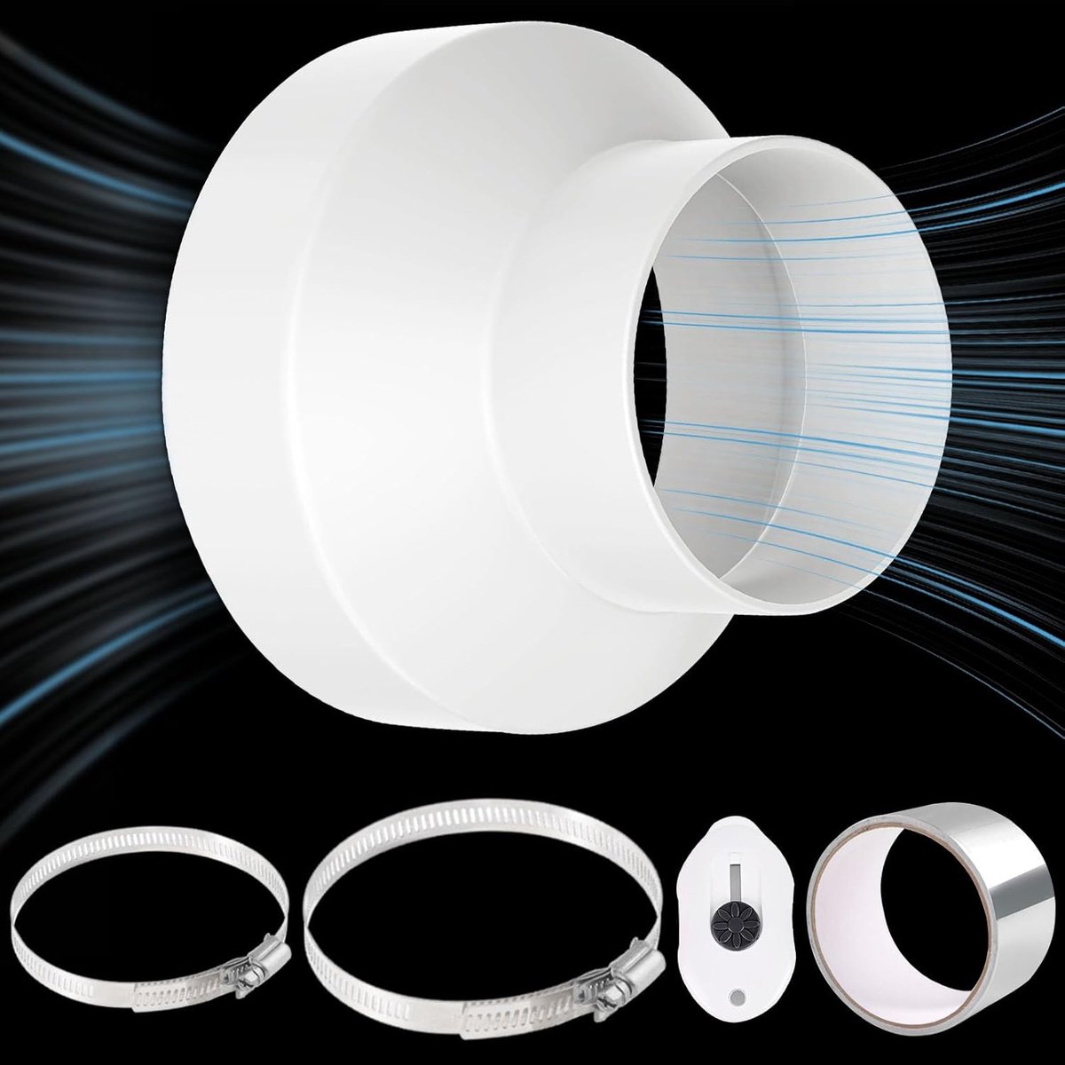 Round Tube Adapter 150 to 100mm ABS Reducer with Stainless Steel Clamps Aluminum Foil Tape Reduction Stove Pipe - ShopVlot