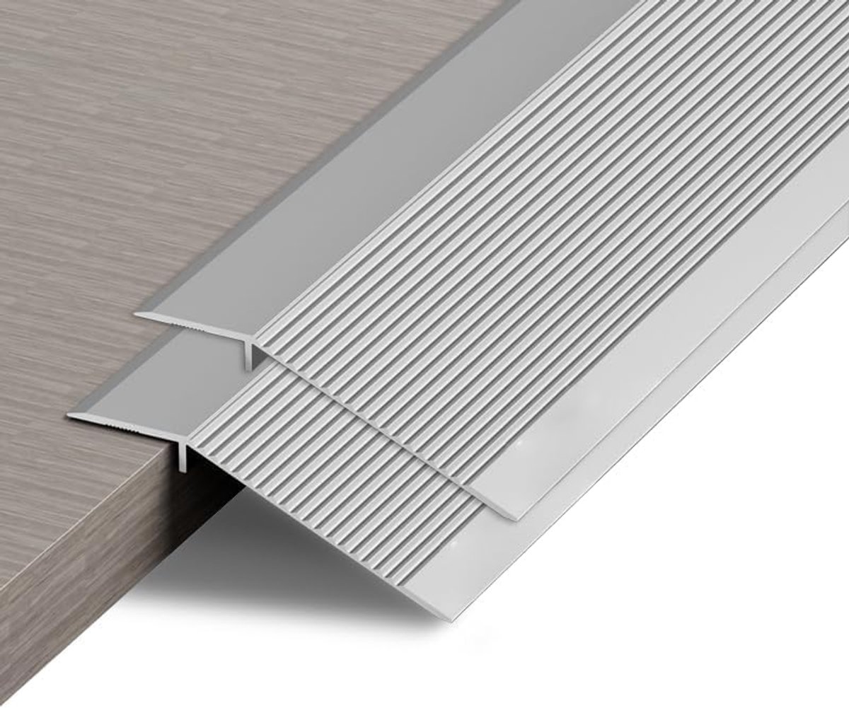 2 stuks aluminium vloerovergangsstrip, deurstang, vloerstang voor deuropeningen, drempelhelling, tegel, laminaatplanken, geschikt voor hoogteverschil 2 cm (zilver, 0,9 m × 7 cm)