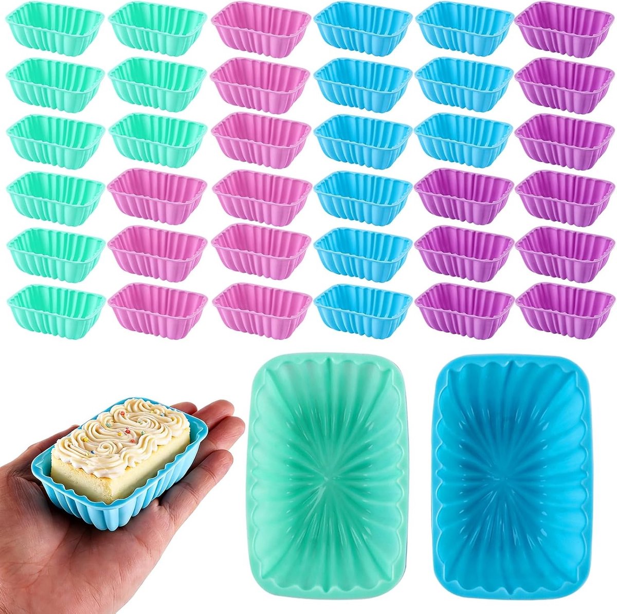 Set van 36 Herbruikbare Siliconen Muffinvormen, Non-Stick Bakvormen voor Brownies, Cupcakes en Airfryer, 4 Kleuren, 8.5 x 5.3 cm