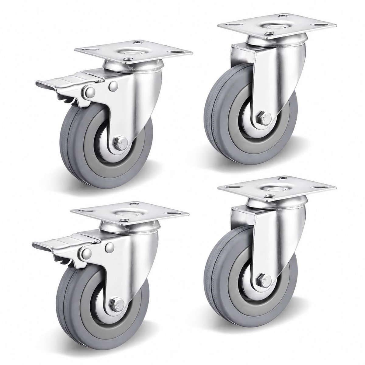 4 pcs Casters 75mm Furniture Casters with Brake Transport Wheels up to 100kg Heavy Load Wheels 360° Rotatable, No - ShopVlot