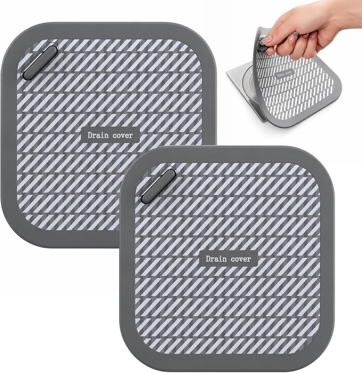 Set van 2 geurremmende doucheafdekkingen, 15 x 15 cm, siliconen, universele vloerstop met handvat, flexibele - ShopVlot