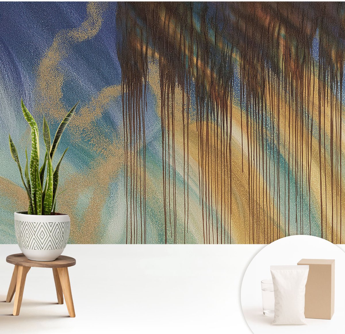 Wallfluent Fotobehang - Blauw Vliesbehang - 208x146 cm - Abstracte Compositie Fotobehang Vlies - Hal behang Abstractie - Muurschildering - Hal behang