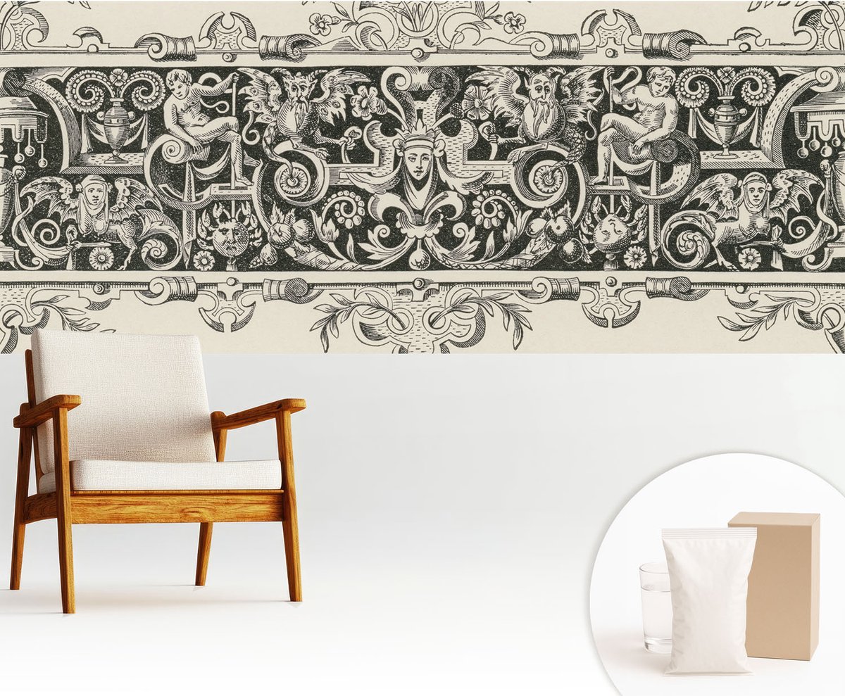 Wallfluent Fotobehang - Zwart-Wit Vliesbehang - 250x104 cm - Mythologische Motieven Fotobehang Vlies - Woonkamer behang Deel - Muurschildering - Woonkamer behang