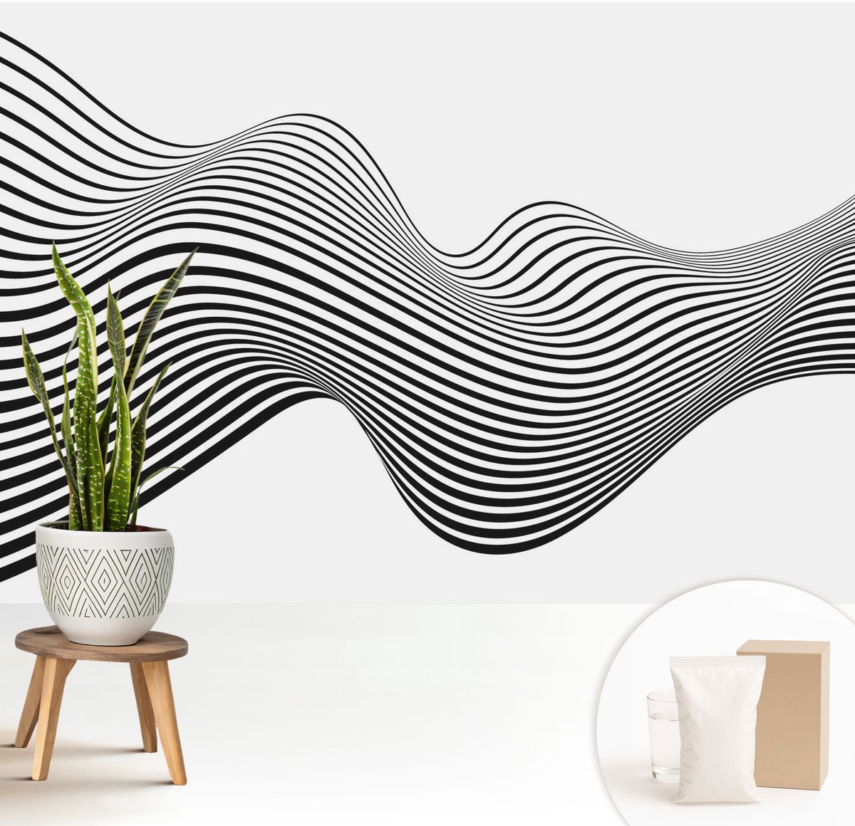 Wallfluent Fotobehang - Wit Vliesbehang - 208x146 cm - Dynamische Abstractie Muurschildering - Gang behang Abstractie - Fotobehang Vlies - Gang behang