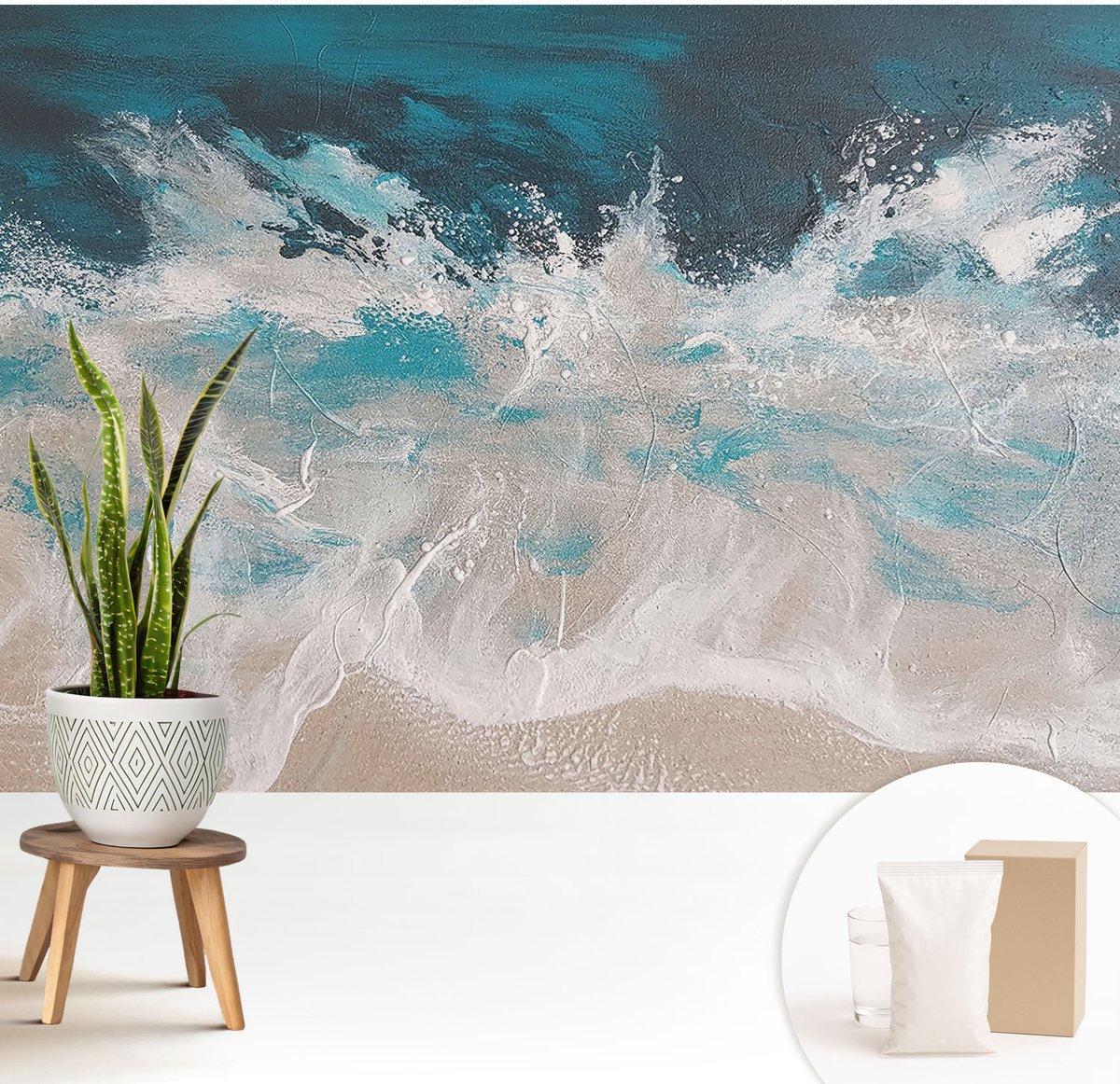 Wallfluent Fotobehang - Blauw Vliesbehang - 208x146 cm - Oceaangolven Muurschildering - Gang behang Deel - Fotobehang Vlies - Slaapkamer behang