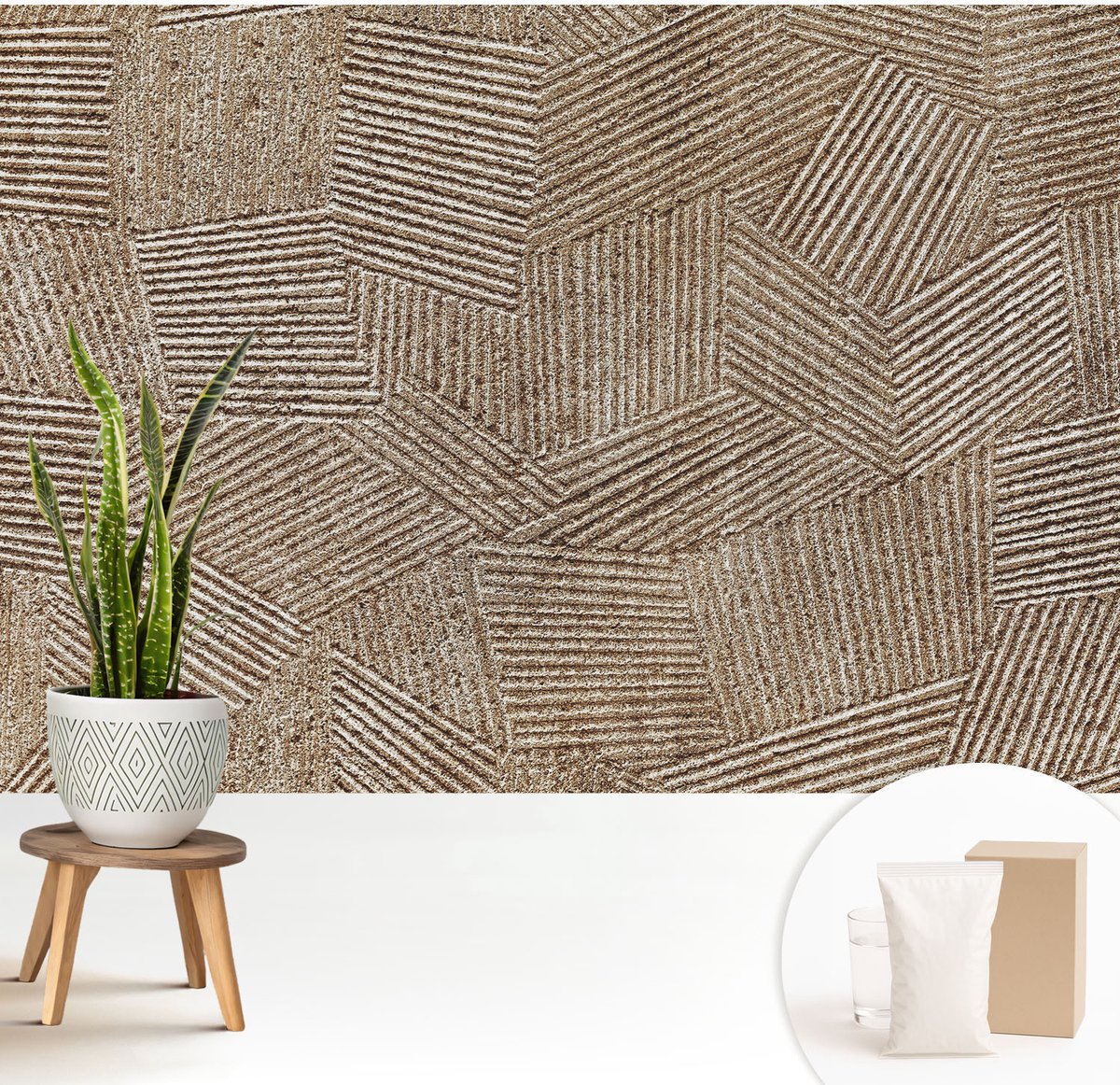 Wallfluent Fotobehang - Bruin Vliesbehang - 208x146 cm - Structurele Lijnen Muurschildering - Slaapkamer behang Achtergronden En Patronen - Fotobehang Vlies - Gang behang