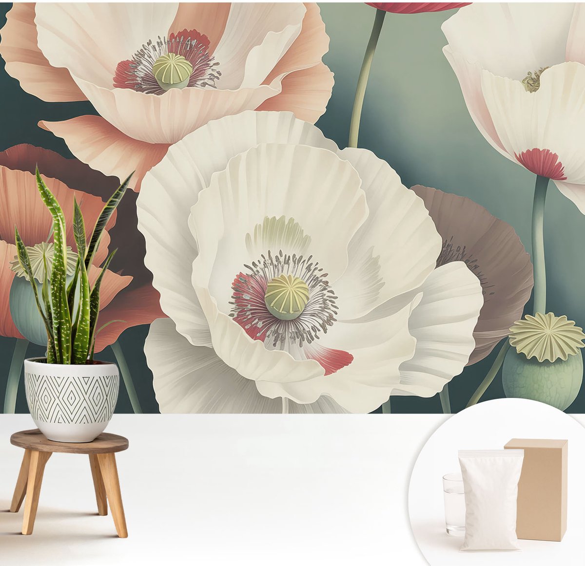 Wallfluent Fotobehang - Wit Vliesbehang - 208x146 cm - Bloemenpracht Muurschildering - Gang behang Bloemen En Planten - Fotobehang Vlies - Slaapkamer behang