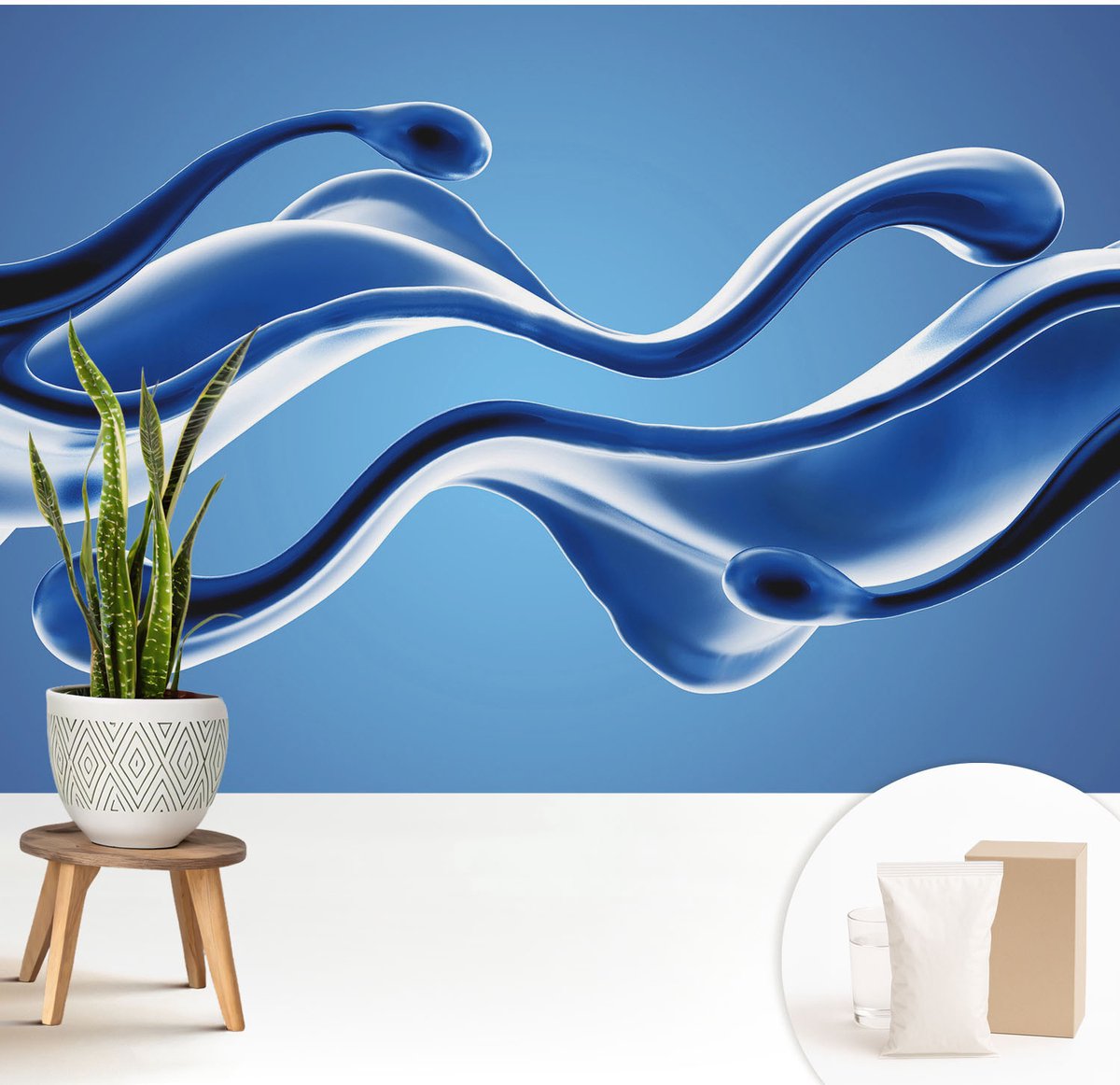 Wallfluent Fotobehang - Blauw Vliesbehang - 208x146 cm - Abstracte Lichtheid Fotobehang Vlies - Hal behang Abstractie - Muurschildering - Woonkamer behang