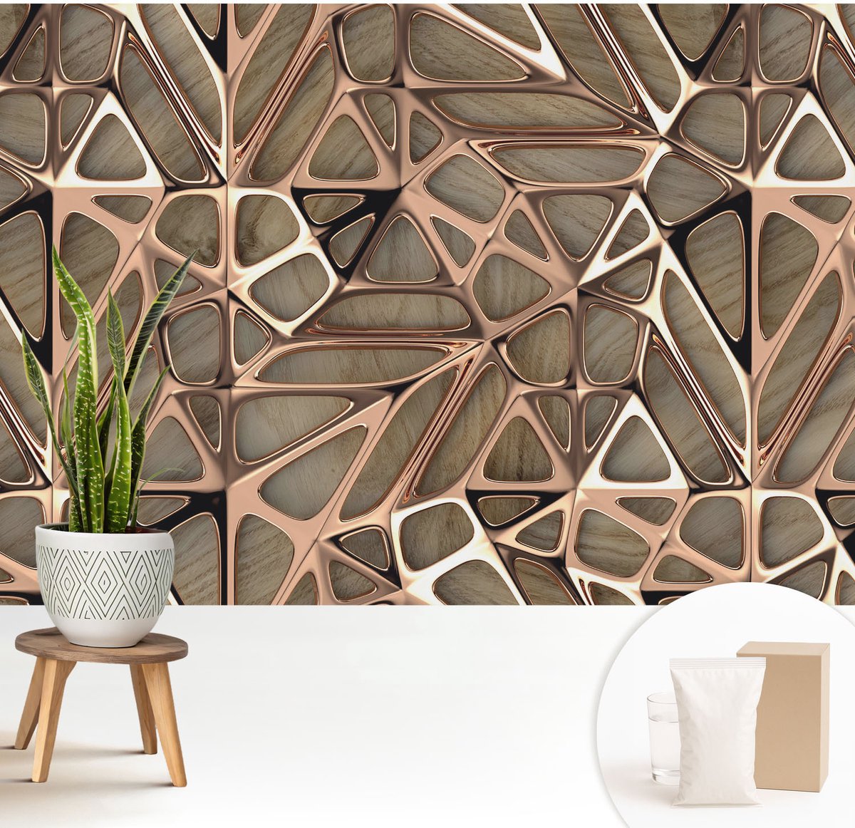 Wallfluent Fotobehang - Bruin Vliesbehang - 208x146 cm - Geometrisch Patroon Muurschildering - Slaapkamer behang Abstractie - Fotobehang Vlies - Gang behang