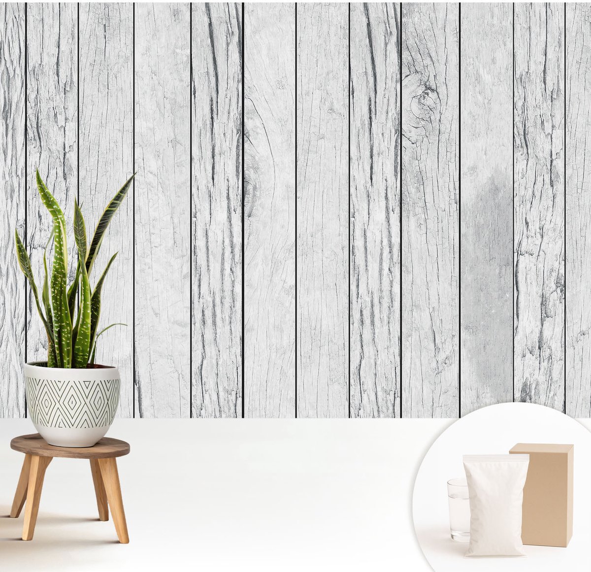 Wallfluent Fotobehang - Wit Vliesbehang - 208x146 cm - Vintage Sfeer Fotobehang Vlies - Woonkamer behang Texturen - Muurschildering - Hal behang