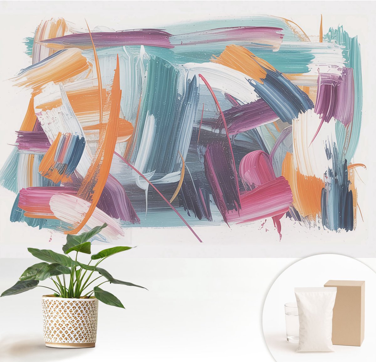Wallfluent Fotobehang - Grijs Vliesbehang - 152x104 cm - Krachtige Slagen Muurschildering - Slaapkamer behang Abstractie - Fotobehang Vlies - Slaapkamer behang