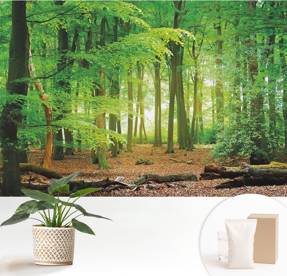 Wallfluent Fotobehang - Groente Vliesbehang - 152x104 cm - Groen Bos Fotobehang Vlies - Woonkamer behang Landschappen - Muurschildering - Woonkamer behang