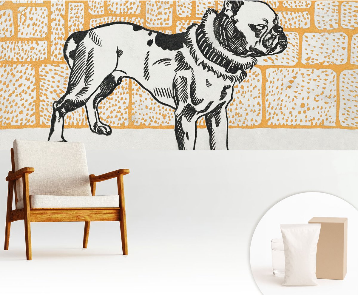 Wallfluent Fotobehang - Wit Vliesbehang - 250x104 cm - Retro Hond Muurschildering - Gang behang Dieren - Fotobehang Vlies - Slaapkamer behang