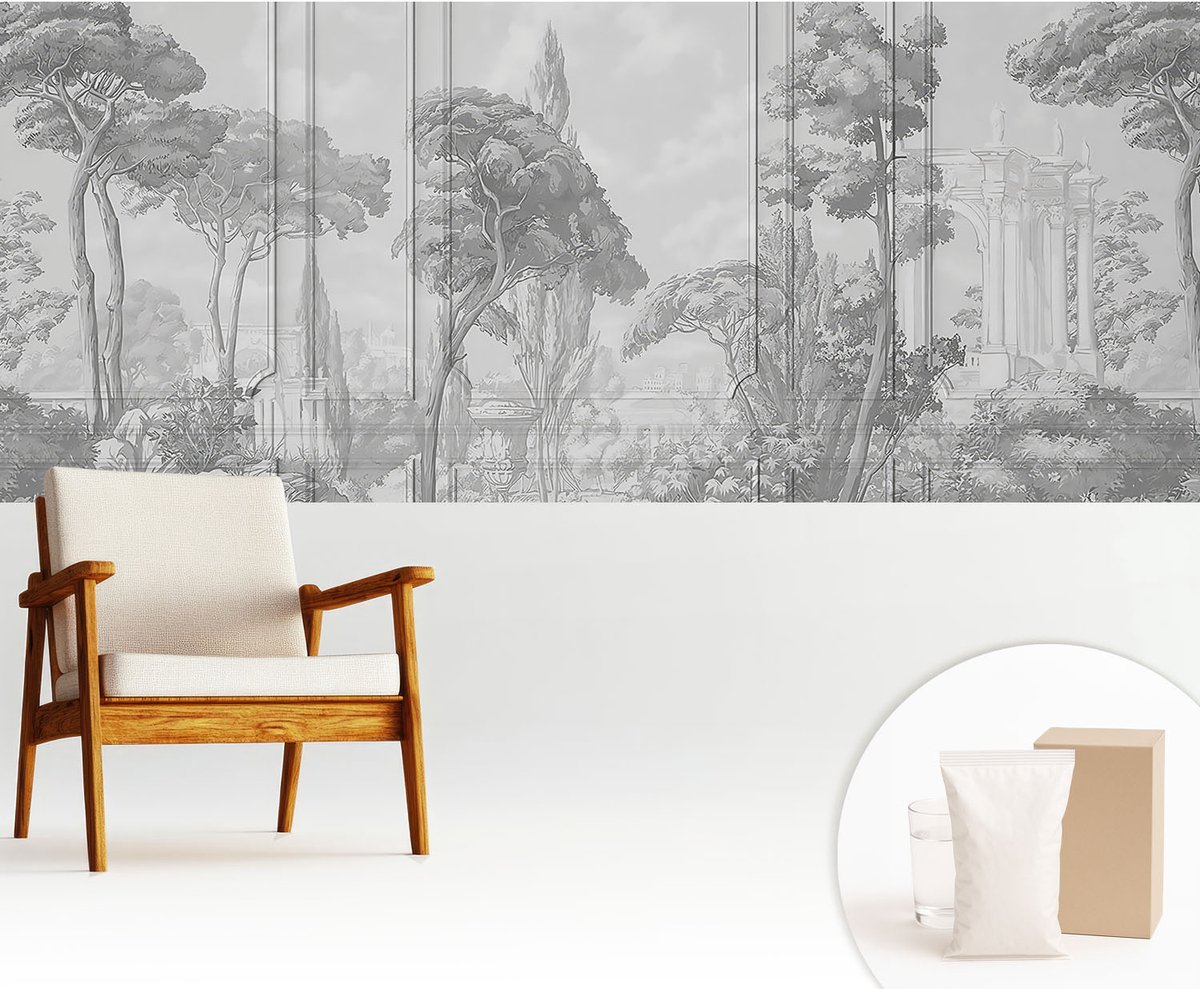 Wallfluent Fotobehang - Grijs Vliesbehang - 250x104 cm - Atmosferische Aard Muurschildering - Gang behang Landschappen - Fotobehang Vlies - Gang behang