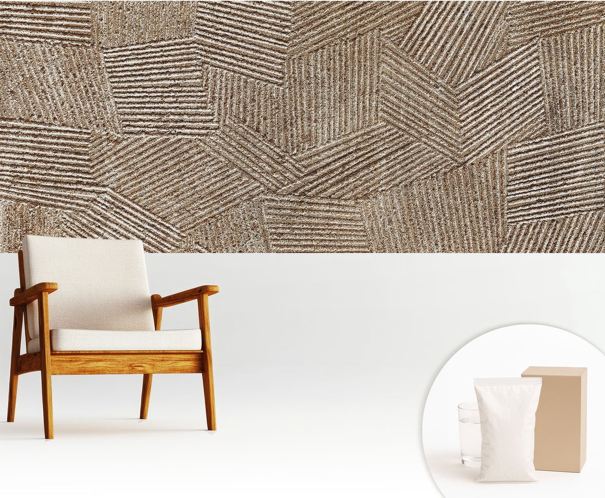 Wallfluent Fotobehang - Bruin Vliesbehang - 250x104 cm - Structurele Lijnen Muurschildering - Gang behang Achtergronden En Patronen - Fotobehang Vlies - Gang behang