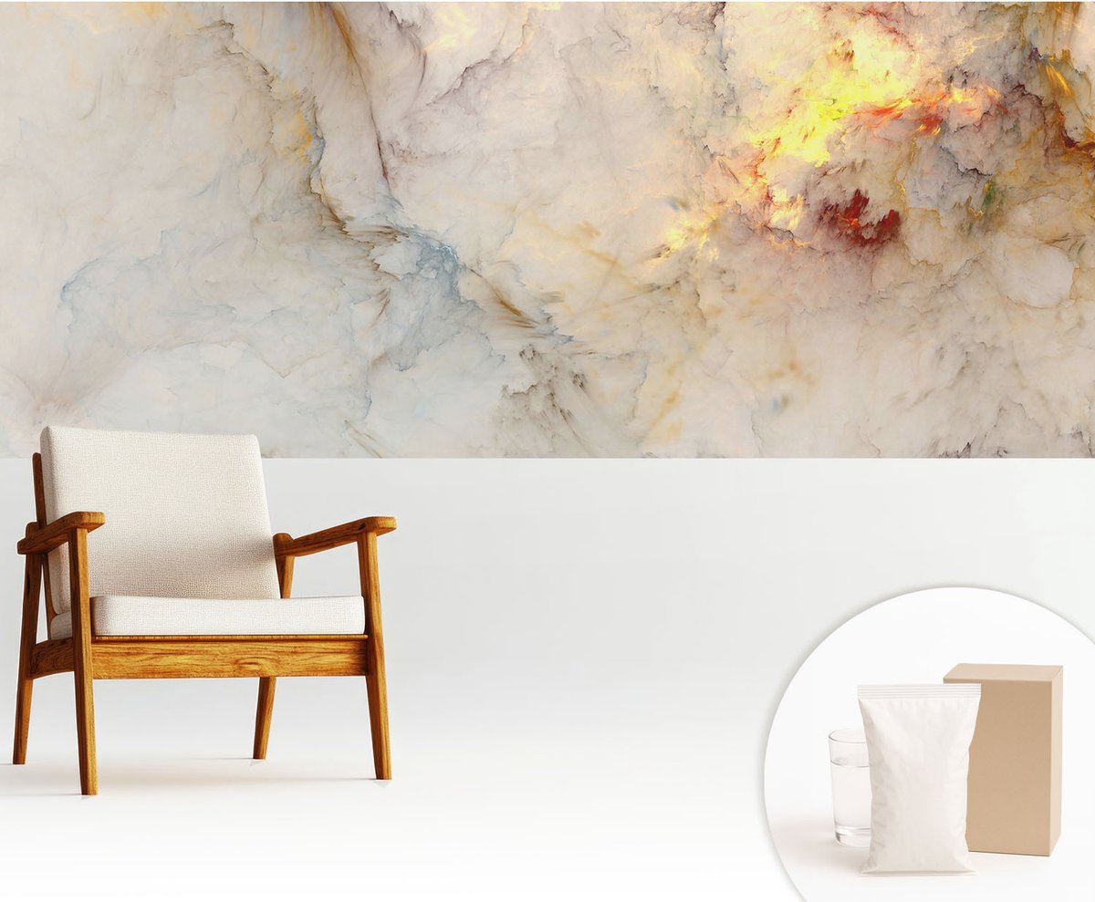 Wallfluent Fotobehang - Wit Vliesbehang - 250x104 cm - Kleurrijk Landschap Muurschildering - Gang behang Abstractie - Fotobehang Vlies - Slaapkamer behang