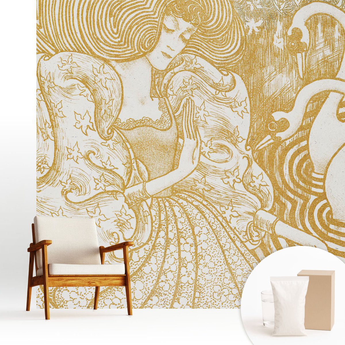 Wallfluent Fotobehang - Wit Vliesbehang - 250x250 cm - Vrouwelijke Elegantie Fotobehang Vlies - Woonkamer behang Deel - Muurschildering - Hal behang