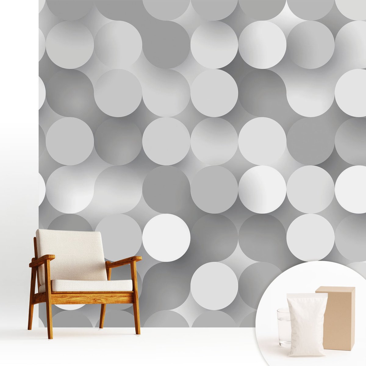 Wallfluent Fotobehang - Grijs Vliesbehang - 250x250 cm - Grijze Cirkels Muurschildering - Gang behang Achtergronden En Patronen - Fotobehang Vlies - Slaapkamer behang
