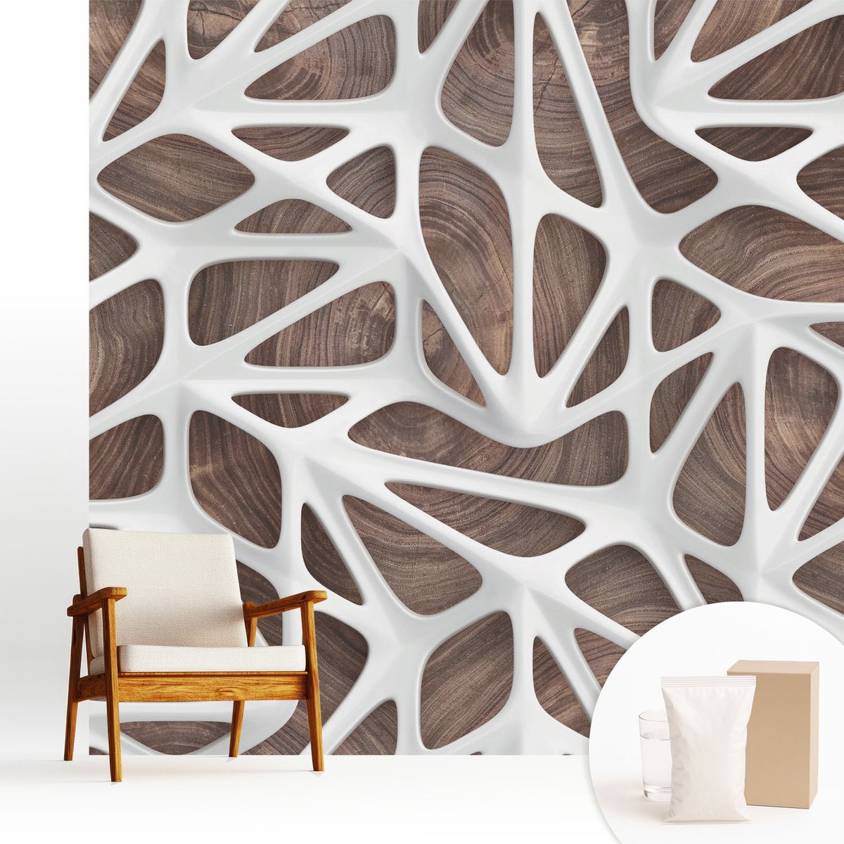 Wallfluent Fotobehang - Wit Vliesbehang - 250x250 cm - Dynamische Harmonie Fotobehang Vlies - Woonkamer behang Texturen - Muurschildering - Woonkamer behang
