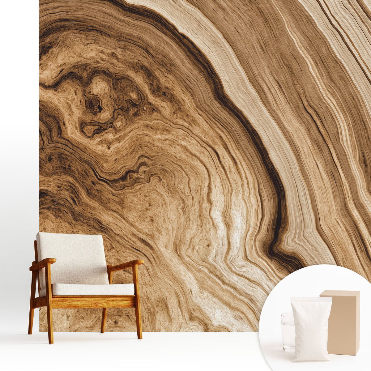 Wallfluent Fotobehang - Bruin Vliesbehang - 250x250 cm - Houten Ringen Muurschildering - Gang behang Texturen - Fotobehang Vlies - Slaapkamer behang