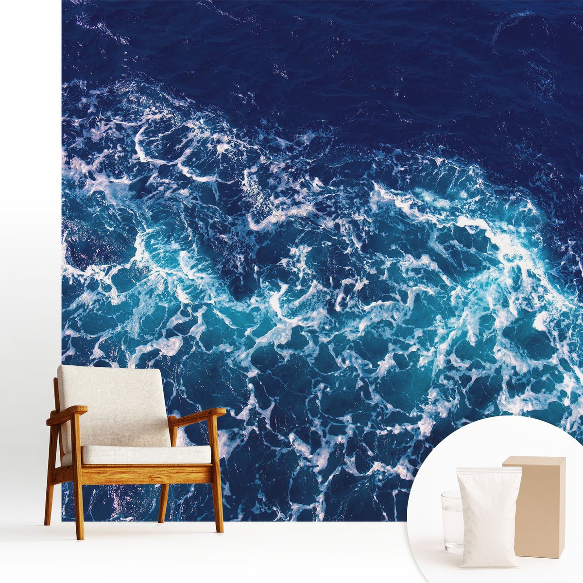 Wallfluent Fotobehang - Marine Vliesbehang - 250x250 cm - Zeegolven Fotobehang Vlies - Woonkamer behang Landschappen - Muurschildering - Hal behang