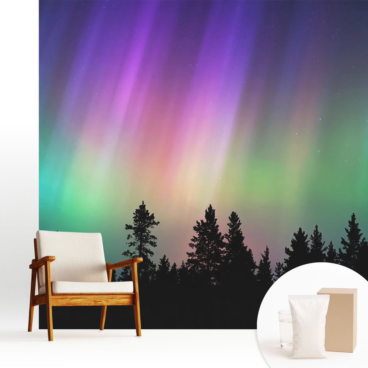 Wallfluent Fotobehang - Blauw Vliesbehang - 250x250 cm - Magische Hemel Fotobehang Vlies - Woonkamer behang Landschappen - Muurschildering - Woonkamer behang